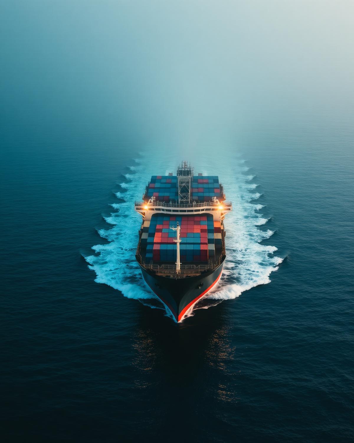 Container ship crossing the Atlantic